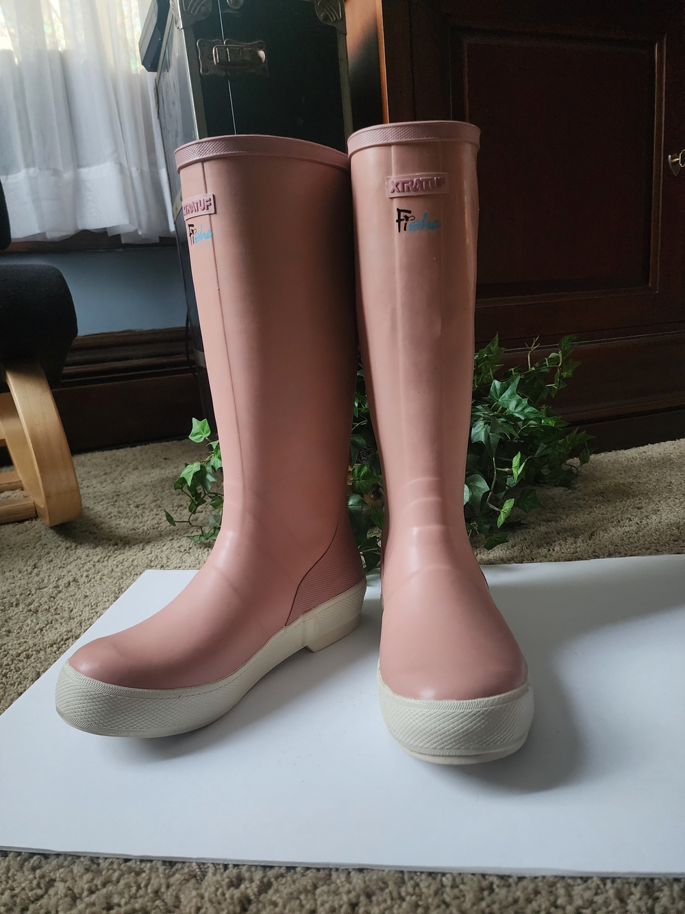 Women's Tall Blush Pink Waterproof Rain Boots with White Sole - Picture 5 of 15
